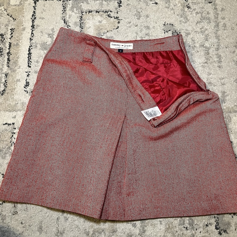 Tommy Jeans Hilfiger Red Lined Mini Skirt Y2K 2003 Sz 16 (28") Preppy Academia - Picture 1 of 10